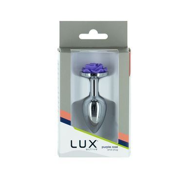 Металева анальна пробка Lux Active з трояндою - Rose Anal Plug - Purple, віброкуля в подарунок &mdash; купити в інтим-бутику EroticToys