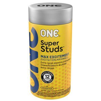 Презервативи ONE Super Studs, 12 шт, з точковим рельєфом, зі змазкою, подарункове паковання-тубус &mdash; купити в інтим-бутику EroticToys
