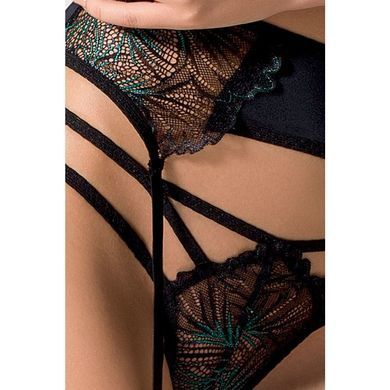 Комплект білизни Passion Exclusive FLORIS SET L/XL, black, ліф, трусики, пояс для панчіх &mdash; купити в інтим-бутику EroticToys