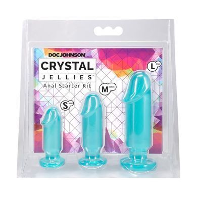 Набір анальних пробок Doc Johnson Crystal Jellies - Anal Starter Kit Teal (м'ятий та без вставки!!!) &mdash; купити в інтим-бутику EroticToys