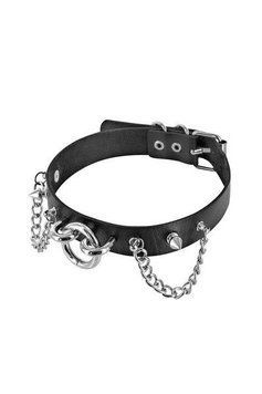 Нашийник ланцюжками, шипами і кільцем Fetish Tentation Choker Rings and Chains, екошкіра &mdash; купити в інтим-бутику EroticToys