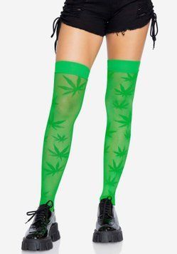 Панчохи з малюнком Leg Avenue 420 Net thigh highs Green &mdash; купити в інтим-бутику EroticToys