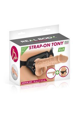 Жіночий страпон-трусики 2в1 Real Body &mdash; Tony: довжина 18 см, діам. 3,5 см, трусики та фалоімітатор &mdash; купити в інтим-бутику EroticToys