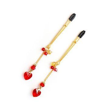 Затискачі для сосків Art of Sex &ndash; Crystal Heart Red, золото &mdash; купити в інтим-бутику EroticToys