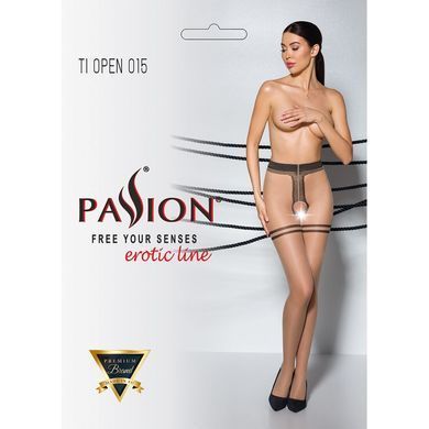Тілесні колготки з доступом, контрастна подвійна резинка Passion TIOPEN 015 1/2 (20 den) beige &mdash; купити в інтим-бутику EroticToys