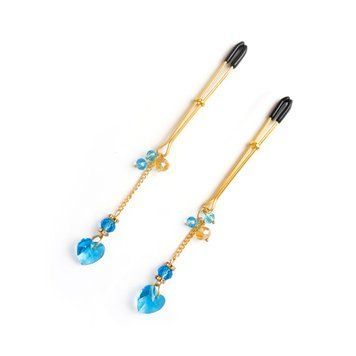 Затискачі для сосків Art of Sex &ndash; Crystal Heart Blue, золото &mdash; купити в інтим-бутику EroticToys