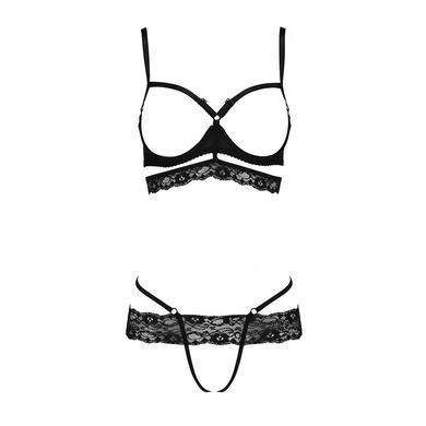 Комплект білизни Passion Exclusive SARIA SET OpenBra S/M, black, стрепи, відкритий ліф, стрінги &mdash; купити в інтим-бутику EroticToys