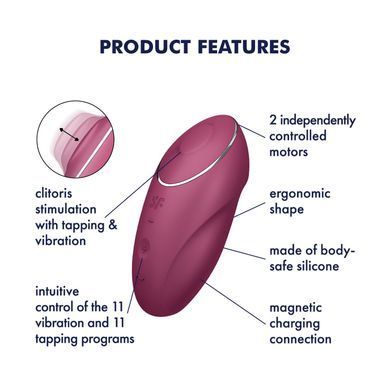 Вібростимулятор-пульсатор Satisfyer Tap & Climax 1 Red, ефект постукування пальцем, 2 мотори &mdash; купити в інтим-бутику EroticToys