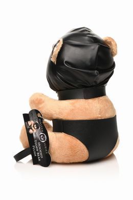 Плюшевий ведмедик HOODED Teddy Bear БДСМ у шкіряному капюшоні з повідцем, 23x16x12 см &mdash; купити в інтим-бутику EroticToys