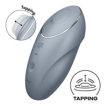 Вібростимулятор-пульсатор Satisfyer Tap & Climax 1 Bluegrey, ефект постукування пальцем, 2 мотори &mdash; купити в інтим-бутику EroticToys