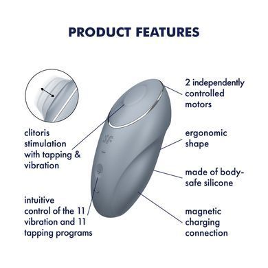 Вібростимулятор-пульсатор Satisfyer Tap & Climax 1 Bluegrey, ефект постукування пальцем, 2 мотори &mdash; купити в інтим-бутику EroticToys
