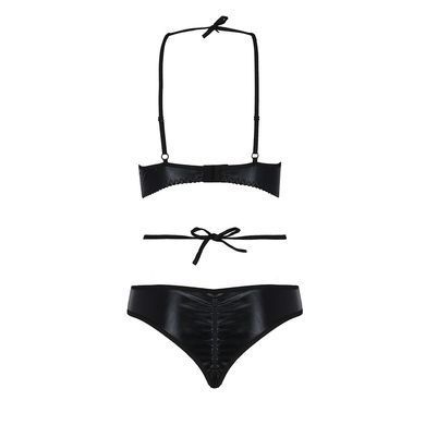 Комплект белья Passion Exclusive NAVEL SET S/M, black, трусики и лиф с элементами под латекс &mdash; купити в інтим-бутику EroticToys