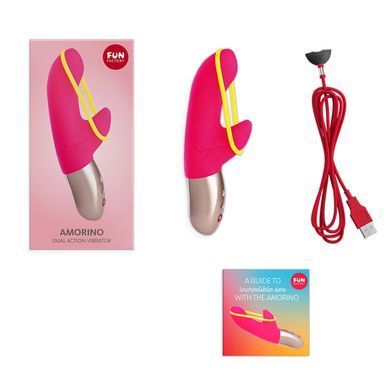 Мінівібратор-кролик зі стимулювальною стрічкою Fun Factory AMORINO pink/neon yellow, стрічка знімна &mdash; купити в інтим-бутику EroticToys