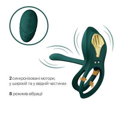 Смарт-ерекційне кільце Zalo - BAYEK Turquoise Green, подвійне з ввідною частиною, пульт ДК &mdash; купити в інтим-бутику EroticToys