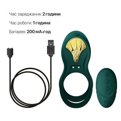 Смарт-ерекційне кільце Zalo - BAYEK Turquoise Green, подвійне з ввідною частиною, пульт ДК &mdash; купити в інтим-бутику EroticToys