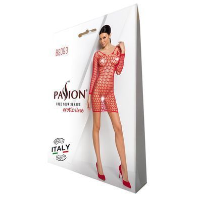 Бодістокінг-сукня з глибоким коміром Passion BS093 red, довгі рукави &mdash; купити в інтим-бутику EroticToys