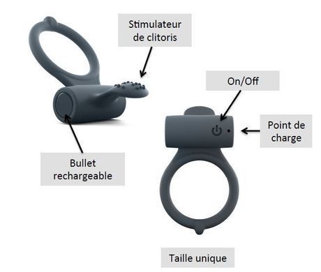 Ерекційне кільце Dorcel Power Clit Plus з вібрацією, перезаряджається, з язичком та щіточкою &mdash; купити в інтим-бутику EroticToys