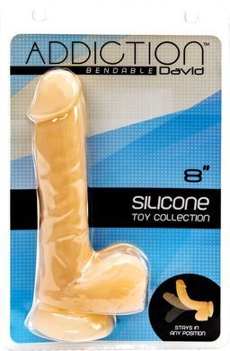 Фалоімітатор із пам&rsquo;яттю форми, на присосці ADDICTION &mdash; DAVID 8&Prime; Silicone Dong, віброкуля в подаруно &mdash; купити в інтим-бутику EroticToys