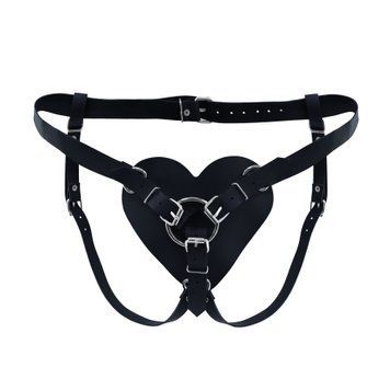 Трусики Серце для страпону з натуральної шкіри Feral Feelings - Hearts Strap-on Belt Black &mdash; купити в інтим-бутику EroticToys