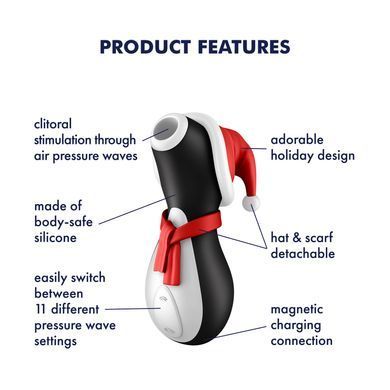 Вакуумний кліторальний стимулятор Satisfyer Penguin Holiday Edition, у шапочці та шарфі &mdash; купити в інтим-бутику EroticToys