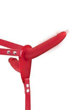 Подвійний страпон з вібрацією Fetish Tentation Vibrating Strap-On Red (м'яте паковання!!!) &mdash; купити в інтим-бутику EroticToys