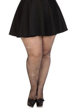 Колготки Leg Avenue Rhinestone micro net tights Plus size Black, дрібна сітка, стрази &mdash; купити в інтим-бутику EroticToys