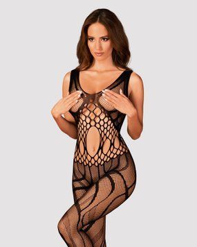 Сітчастий бодістокінг з вирізами та малюнком Obsessive Bodystocking G328 S/M/L, чорний, комбінезон &mdash; купити в інтим-бутику EroticToys