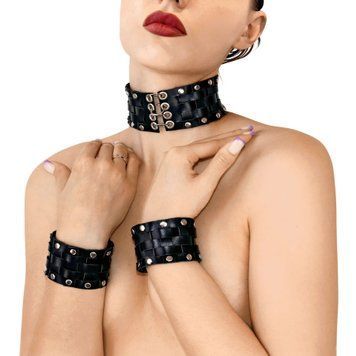 Шкіряний чокер з манжетами Art of Sex - Leather Chezarro &mdash; купити в інтим-бутику EroticToys