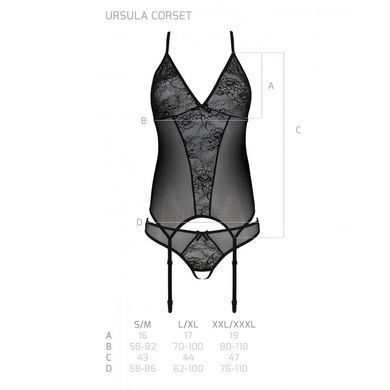 Корсет із пажами, трусики з ажурним декором та відкритим кроком Passion URSULA CORSET XXL/XXXL black &mdash; купити в інтим-бутику EroticToys