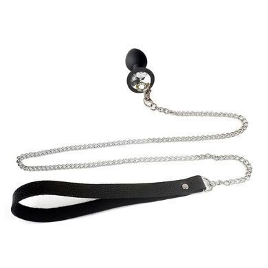 Силіконова анальна пробка Art of Sex Metal Anal Plug with Leash size M з повідцем Black &mdash; купити в інтим-бутику EroticToys
