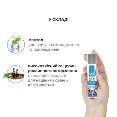 Охолоджувальна змазка на водній основі JO H2O COOLING (60 мл) з ментолом, рослинний гліцерин &mdash; купити в інтим-бутику EroticToys
