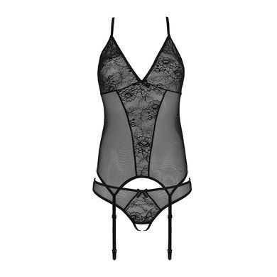 Корсет із пажами, трусики з ажурним декором та відкритим кроком Passion URSULA CORSET XXL/XXXL black &mdash; купити в інтим-бутику EroticToys