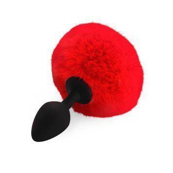 Силіконова анальна пробка М Art of Sex - Silicone Butt plug Rabbit Tail Red, діаметр 3,5 см &mdash; купити в інтим-бутику EroticToys