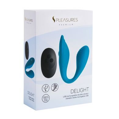 Подвійний вібратор S Pleasures Premium Delight, бірюзовий, для клітора та точки G, 10 режимів &mdash; купити в інтим-бутику EroticToys