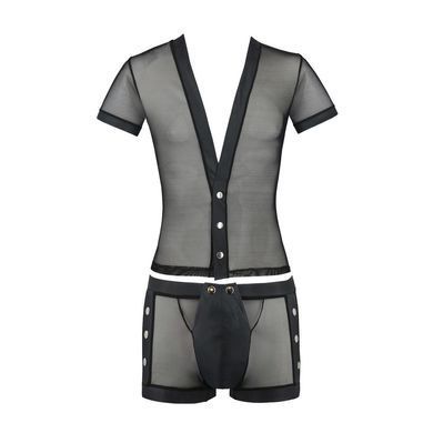 Комплект сітчастої чоловічої білизни Passion 052 SET MICHAEL L/XL black, сорочка, боксери, заклепки &mdash; купити в інтим-бутику EroticToys