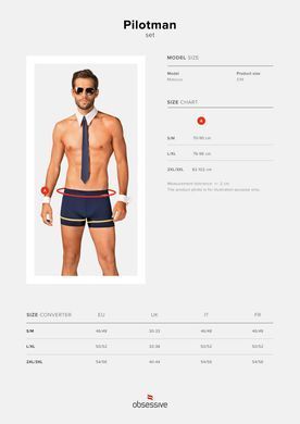 Еротичний костюм пілота Obsessive Pilotman set S/M, боксери, манжети, комір з краваткою, окуляри &mdash; купити в інтим-бутику EroticToys