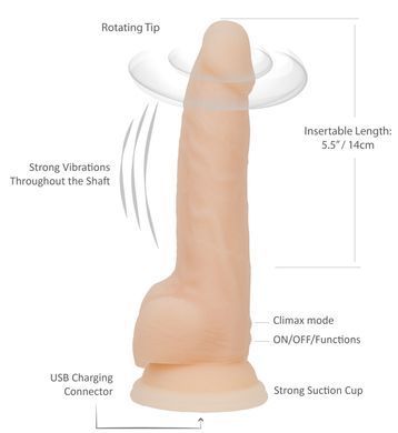 Фалоімітатор з вібрацією та ротацією Naked ADDICTION James 8&Prime; Rotating & Vibrating Dong, пульт ДК &mdash; купити в інтим-бутику EroticToys