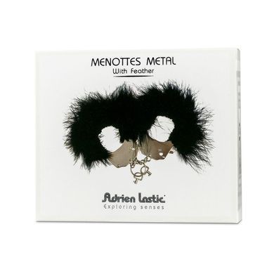 Наручники металеві Adrien Lastic Handcuffs Black з чорним пухнастим оздобленням &mdash; купити в інтим-бутику EroticToys